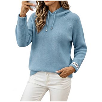 Women Knit Hoodies Drawstring Long Sleeve Sweater