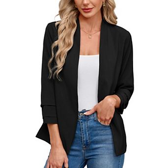 Women Open Front Blazer Suit Jacket, 3/4 tier d Sleeve Lightweight Casual Work Office Cardigan