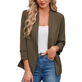 Women Open Front Blazer Suit Jacket, 3/4 tier d Sleeve Lightweight Casual Work Office Cardigan