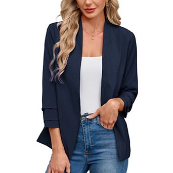 Women Open Front Blazer Suit Jacket, 3/4 tier d Sleeve Lightweight Casual Work Office Cardigan