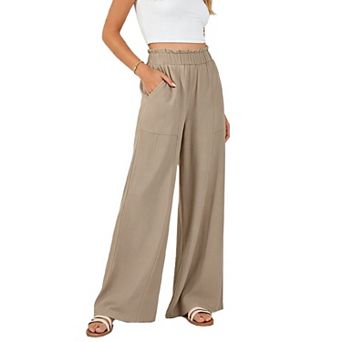 Women's Wide Leg Lounge Pants Lightweight High Waisted Loose Fit Trousers with Pockets
