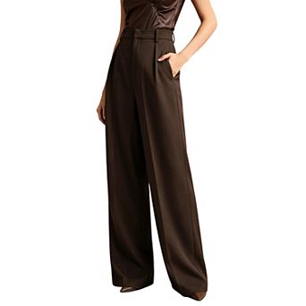 Women's High Waist Wide Leg Dress Pants Pleated Front Elegant Business Casual Long Trousers