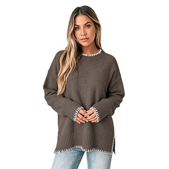 Womens Sweaters Tops Crew Neck Long Sleeve Knit Pullover Sweater