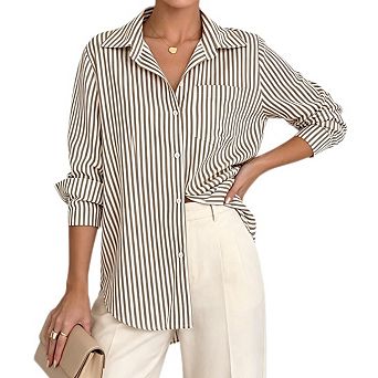 Women's Striped Button Down Long Sleeve Casual Blouse Fashion Daily Wear Top