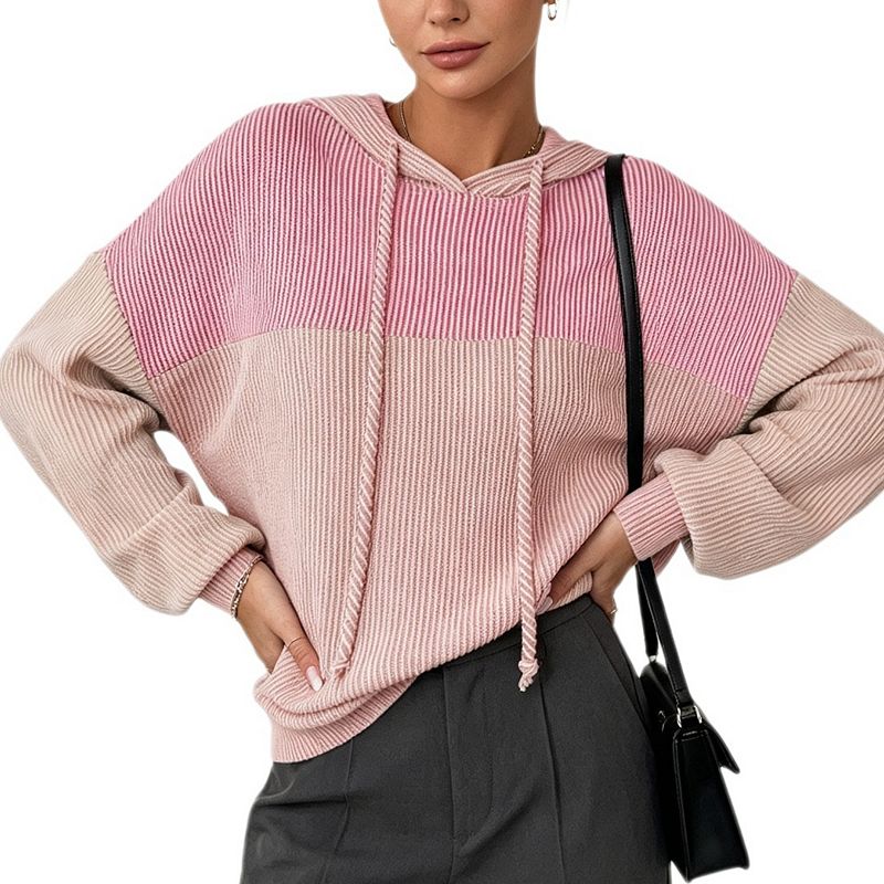 Women's Color Block Oversized Long Sleeve Drawstring Hoodie Lightweight ...