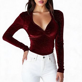 V Neck Tops for Women Long Sleeve Shirts Going out Party Top Elegant Blouse Fashion Shirt