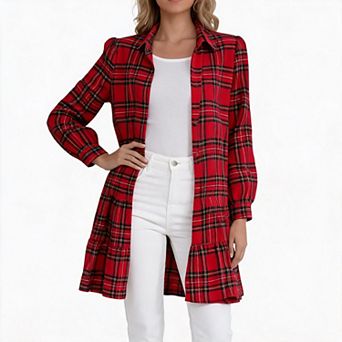 Plaid Shirts for Women Tunic Long Sleeve Tops Tiered Casual Shacket