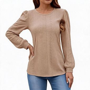 Long Sleeve Shirts for Women Dressy Casual Tunic Top Puff Sleeve Blouse Office Daily Wear T Shirt