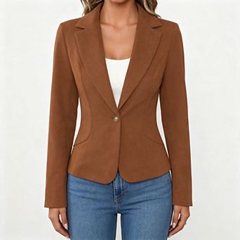 Kojooin Women Single Button Lapel Collar Tailored Business Casual Work Office Blazer Jacket