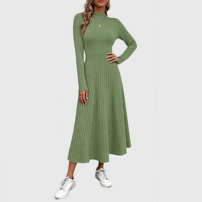 a-line sweater dress Womens Maxi High Neck Long Sleeve A Line Flowy Fit Flare Elegant Knit Dress Size:M (9/25)