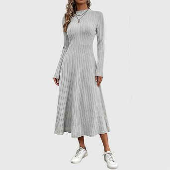 Womens Maxi Sweater Dress High Neck Long Sleeve A Line Flowy Fit Flare Elegant Knit Dress