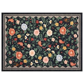 Vintage Floral Area Rug Machine Washable Low-Pile Non-Slip Carpet for Living Room Bedroom