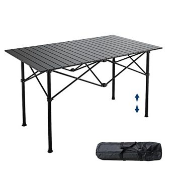 Foldable Outdoor Adjustable Height Camping Table with Carry Bag, Loads 110 Lbs