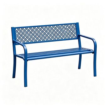 50" Outdoor Metal Bench for Patio & Garden Heavy Duty Steel Bench with Geometric Backrest