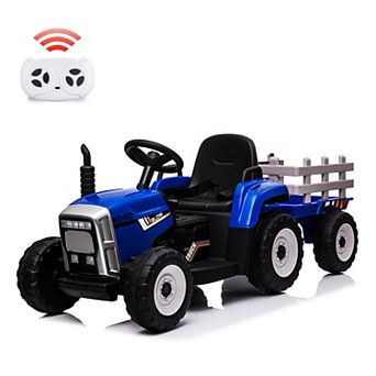 12V Kids Tractor w/ Trailer, Remote, Music & Lights, 3-6, Rosered