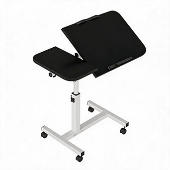 Adjustable Overbed Table with Split Desktop, Laptop Table Stand with Lockable Wheels