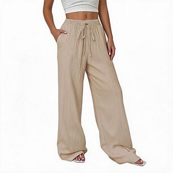 Wide Leg Pants for Women High Waist Drawstring Casual Lounge Pants with Pockets Daily Bottoms