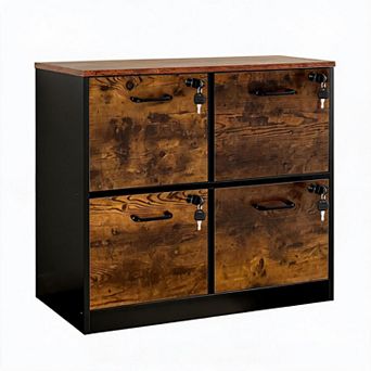 4 Drawer Wood File Cabinet with Lock, Vertical Wooden Filing Cabinet for Letter & A4 Size