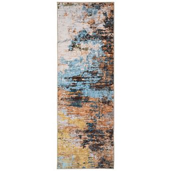 Distressed Graphic Pattern Machine Washable Area Rug Soft Non-Slip Backing Stain-Resistant Carpet