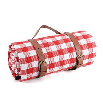 Red Plaid Picnic Blanket 79"x79" Waterproof 3-Layer Acrylic Foam Soft for 6-8 Adults Outdoor