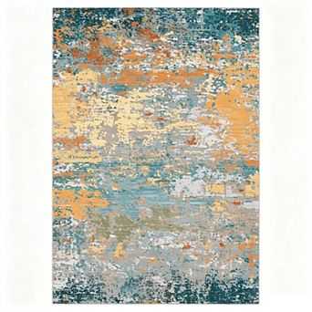 Modern Abstract Graphic Pattern Machine Washable Area Rug Non-Slip Wear-Resistant Carpet for Bedroom