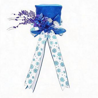 Glitter Christmas Topper Bow w/Santa Hat Snowflakes 25cm Sparkling Holiday Decor for Tree Wreath