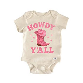 Howdy Yall Pink Boots Cowgirl Newborn Baby Onesie®