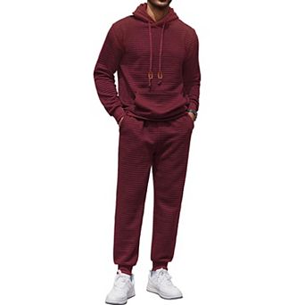 COOFANDY Men's Tracksuit 2 pc Hoodie Sweatsuit Sets Casual Sports Jogging Suits Waffle Plaid Outfits