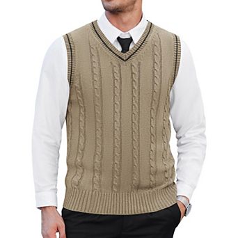 COOFANDY Men's Sweater Vest V Neck Slim Fit Casual Sleeveles Twisted Knitted Pullover Sweater