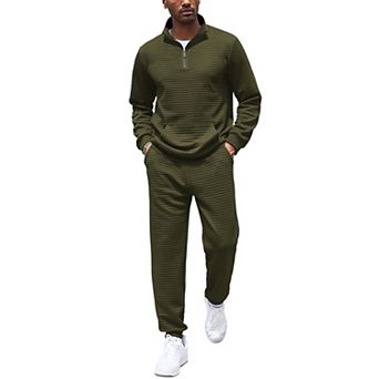 COOFANDY Men's Tracksuit 2 pc Quarter Zip Sweatsuit Workout Plaid Jacquard Jogging Suit Set