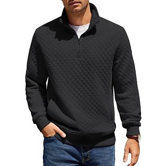 COOFANDY Men's 1/4 Zip Pullover Quilted Sweatshirt Knit Long Sleeve Mock Neck Sweater Polo Pocket