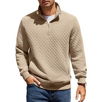 COOFANDY Men's 1/4 Zip Pullover Quilted Sweatshirt Knit Long Sleeve Mock Neck Sweater Polo Pocket