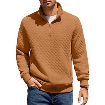 COOFANDY Men's 1/4 Zip Pullover Quilted Sweatshirt Knit Long Sleeve Mock Neck Sweater Polo Pocket