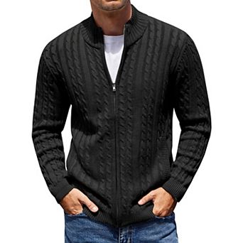 COOFANDY Men's Full Zip Cardigan Sweater Slim Fit Cotton Cable Knitted Zip Up Sweater with Pockets