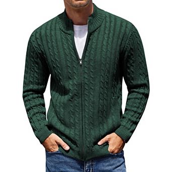 COOFANDY Men's Full Zip Cardigan Sweater Slim Fit Cotton Cable Knitted Zip Up Sweater with Pockets