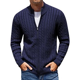 COOFANDY Men's Full Zip Cardigan Sweater Slim Fit Cotton Cable Knitted Zip Up Sweater with Pockets