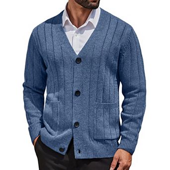 COOFANDY Men's Casual Button Down Cardigan Sweater Cable Knitted Cardigans with Pockets