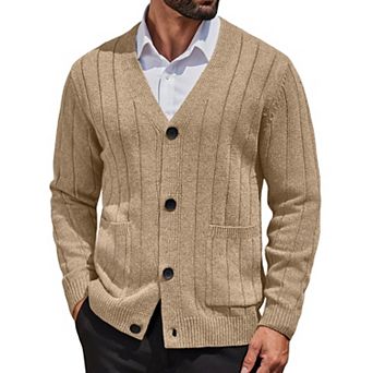 COOFANDY Men's Casual Button Down Cardigan Sweater Cable Knitted Cardigans with Pockets