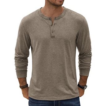 COOFANDY Men's Vintage Henley T-Shirt Casual Long Sleeve Fashion Pullover Shirts Soft Lightweight