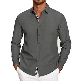 COOFANDY Mens Casual Button Down Shirt Untucked Long Sleeve Stretch Denim Dress Shirt
