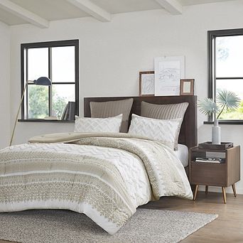 GDFStudio 3 pc Cotton Comforter Set with Chenille Tufting & Botanic Print