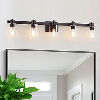 40.5 in 5-Light Bathroom Vanity Light with Clear Glass Shades,Damp Rated