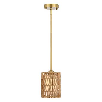 5.9 in Mini Rattan Pendant Light with Milk Glass Inner Shade for Kitchen Island