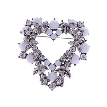 Crystal Rhinestone Faux Pearl Flower Swirl Wreath Fashion Pin Brooch