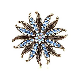 Crystal Out Of This World Blue Poinsettia Flower Pin Fashion Brooch