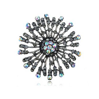 Dandelion Flower Aurora Borealis Crystal Rhinestone Pin Brooch