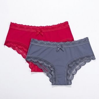 Womens 2 Pack Lace Trim Hipster Underwear with Bow Detail