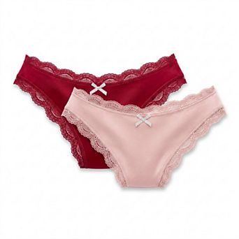 Womens 2 Pack Smooth Lace Trim Bikini Underwear