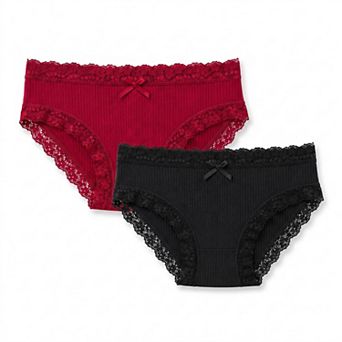 Womens 2 Pack Ribbed Floral Lace Bikini Underwear