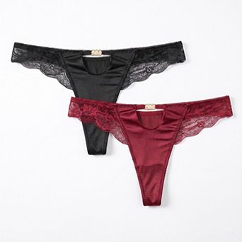 Womens 2 Pack Lace Side Cutout Thong Underwear